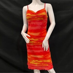 Vintage Mcbling y2k GUESS Red and Orange Tie-Dye Spaghetti Strap Dress